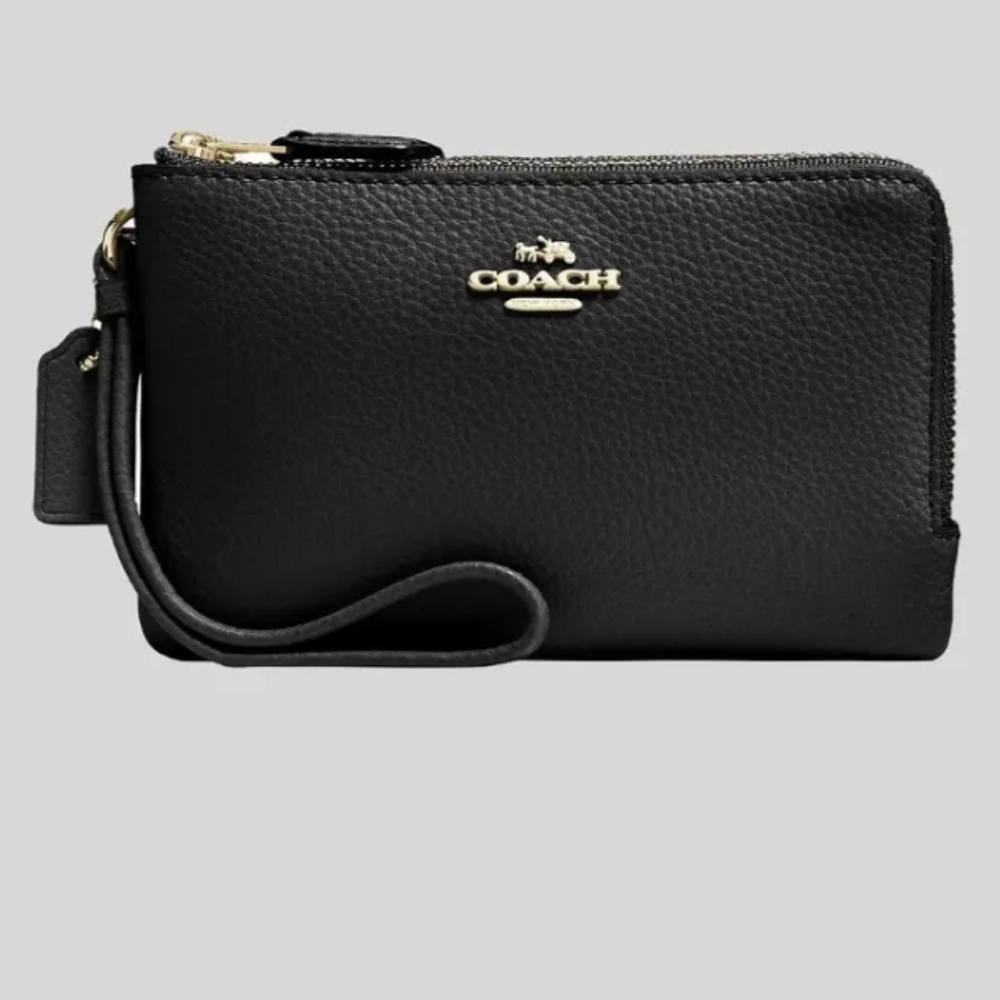 Coach Large Double Corner Zip Wristlet With Gold Hardware